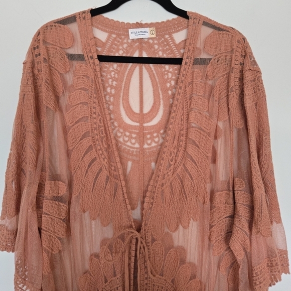 Style Apparel Sheer Lace Kimono Coverup Women's L Boho Festival Hippie Artsy - Picture 6 of 11